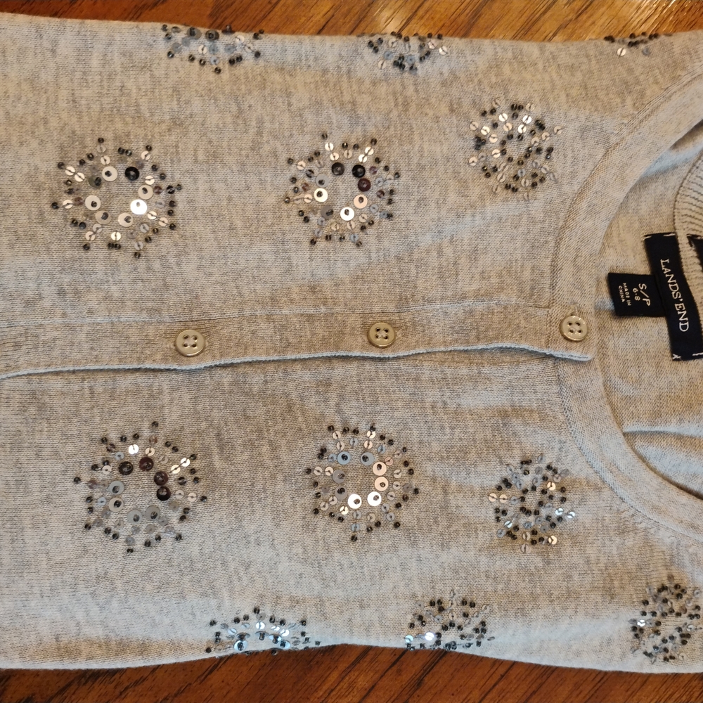 Lands' End Gray Cardigan with Sequin Embellishments